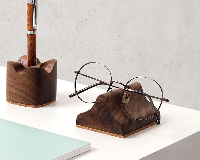Handmade Wood Carving Eyeglasses Stand Wood Glasses Holder Sunglasses Display Stand Home Office Desk Supplies (WALNUT)