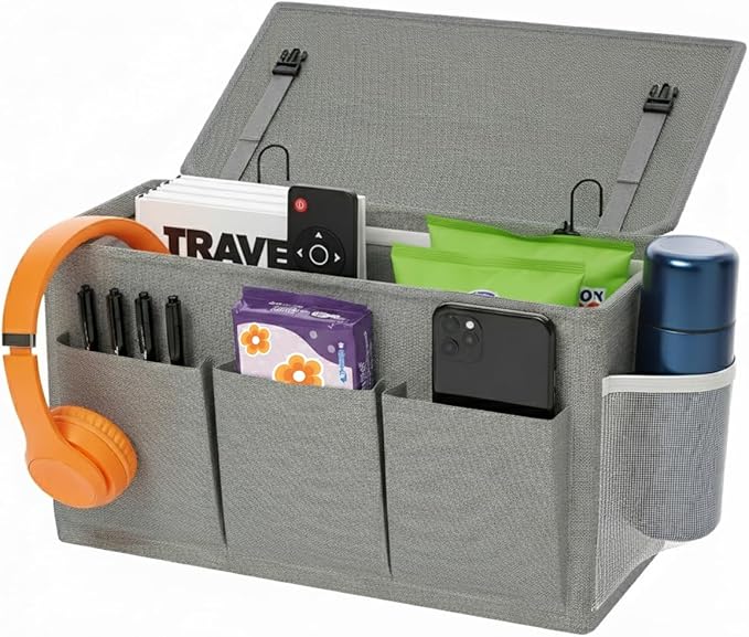 Dual-Purpose Bedside Caddy Organizer Hanging Storage Bag Dorm Storage for Home, Dorm, Bunk, Hospital Beds, Bed Caddy Holder with 6 Pockets for Magazines, Books, Phones, Remotes, Bottles