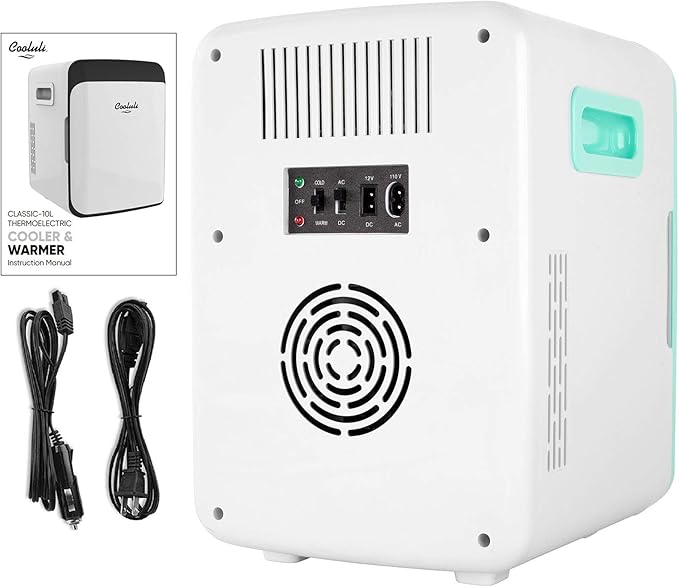 Cooluli 10L Mini Fridge for Bedroom - Car, Office Desk & College Dorm Room - 12V Portable Cooler & Warmer for Food, Drinks, Skincare, Beauty, Makeup & Cosmetics - AC/DC Small Refrigerator (Turquoise)