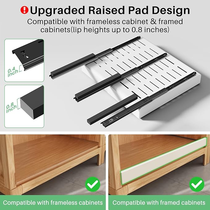 Pull out Cabinet Organizer, Stainless Steel Expandable(12"-20") Heavy Duty Slide out Drawers Fixed with Adhesive Nano Film for Pots, Roll out Shelf Storage for Kitchen Base(Silver-2pcs)(3 Rails)