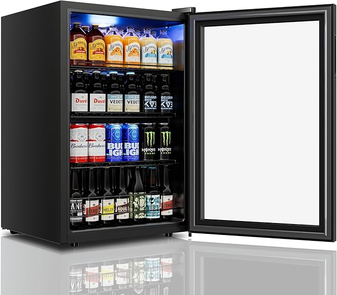 Yeego Beverage Refrigerator Cooler, 155 Cans Mini Fridge with Glass Door Beverage Fridge with Adjustable shelves for Soda Beer or Wine,Beverage Cooler with Digital Temperature Control for Home Office