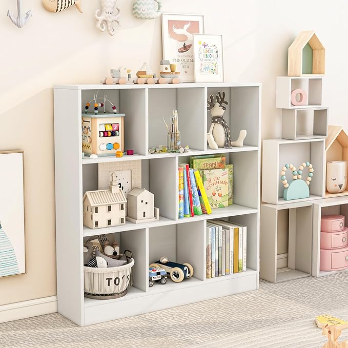 Giantex 8 Cube Bookcase, 4-Tier Freestanding Bookshelf w/ 8 Open Compartments, 2 Anti-Tipping Kits, Modern Display Cabinet, 41" Wood Cubby Storage Organizer for Living Room, Bedroom, White