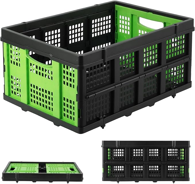 55L Collapsible Crates for Storage,Stackable & Collapsible Milk Crates, Stackable Storage Baskets, Folding Storage Containers for Organizing Tools, Books, Food, Drinks, Camping & Transport