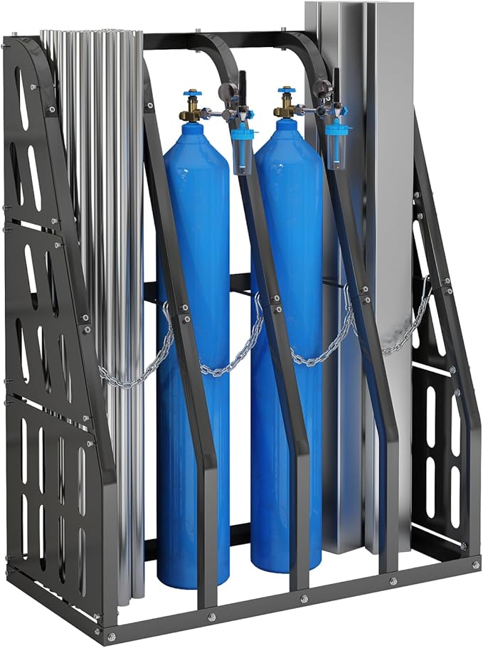 Vertical Long Parts Storage Rack, 1,500 lb Capacity, 4-Bay Black Steel Bar/Lumber Rack with Safety Chain, 48" W x 24" D x 60" H for Garage/Workshop/Factory