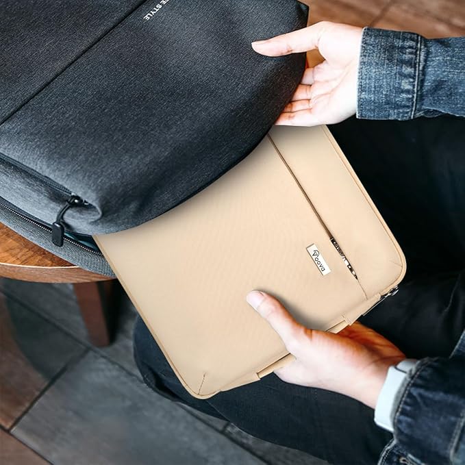 Voova Laptop Sleeve Case 13 13.6 Inch with Handle, 360°Protective Waterproof Slim Computer Bag Cover Compatible with MacBook Air 13 M1/M2/M3/M4 2020-2024, MacBook Pro 13, IPad Air/Pro 13, Beige
