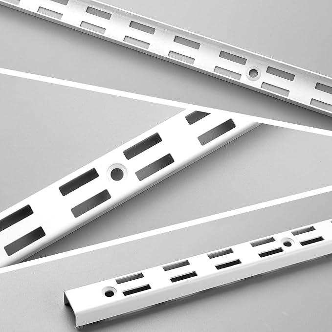 6 Pcs Dual Track Upright Wall Shelving System Heavy Duty Support System Twin Slot Shelf Rail Shelf Standards for Pantries Linen Closets Laundry Rooms(White,47.5 Inch)