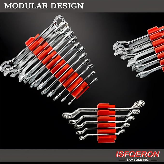 92PC Magnetic Wrench Organizer for Toolbox Drawers - Heavy Duty Modular Tool Rack with SAE/Metric Labels,Customizable Storage & Strong Magnet Base (Red)