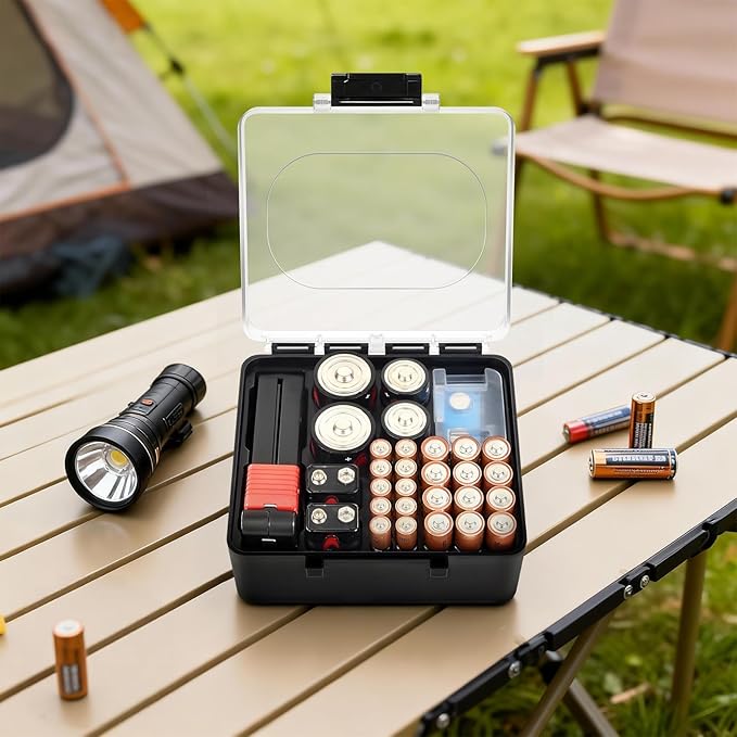 Battery Storage Organizer Box, Holder Container Bag for 28+ AA AAA C D 9V 3V Lithium Button Coin Batteries, Plastic Home Batteries Variety Pack Protective Organization(Case Only), Tester Not Included