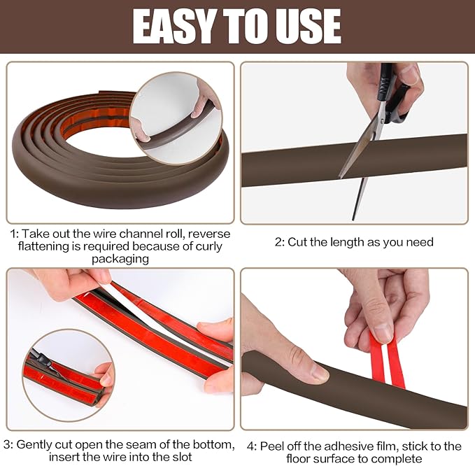 Floor Cord Cover Cable Cavity Self Adhesive Cord Hider Floor 10FT Floor Cable Management Power Cord Protector Floor Electric Cord Covers for Offices, Gym, Exhibitions (CoffeeBrown, 1.57" x 10')
