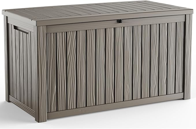 180 Gallon Outdoor Deck Box,Storage Lockable Waterproof Patio Furniture,Garden Tools,Cushions,Pool Accessories Outside Storage Resin Box(Grey)