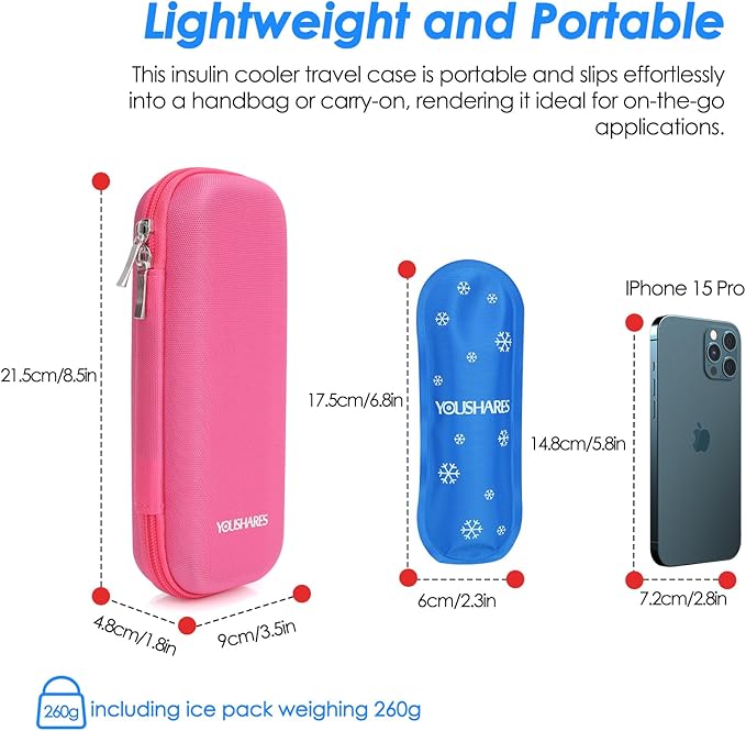 YOUSHARES Insulin Cooler Travel Case TSA Approved - Portable Medication Cooler for Travel and Daily Life, Diabetic Travel Case with 2 Ice Packs