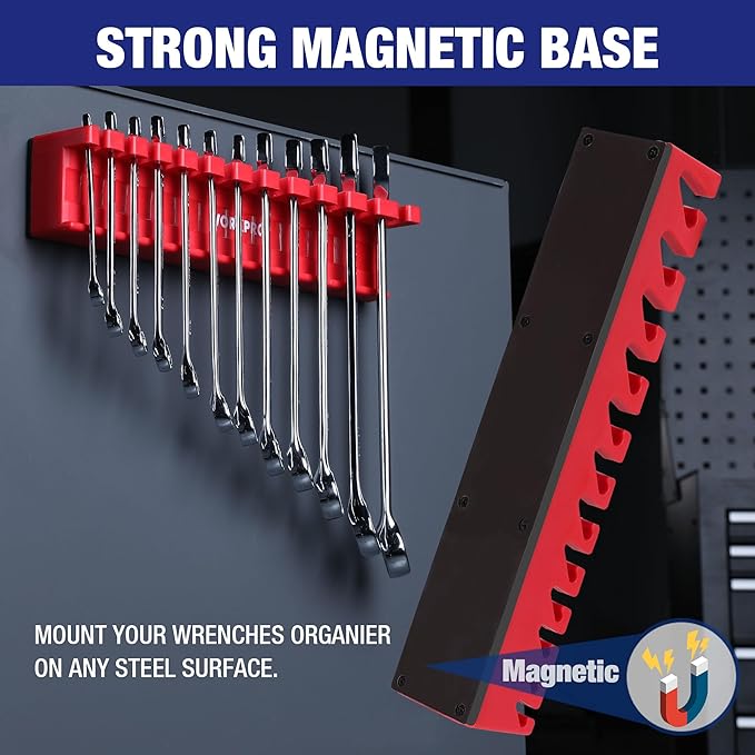 WORKPRO 2-Piece Magnetic Wrench Organizer, 24 Slots Wrenches Holder Fits SAE (5/16” to 3/4”) and Metric (9 mm to 20 mm), Premium Quality Wrench Rack Set to Keep Wrenches Organized