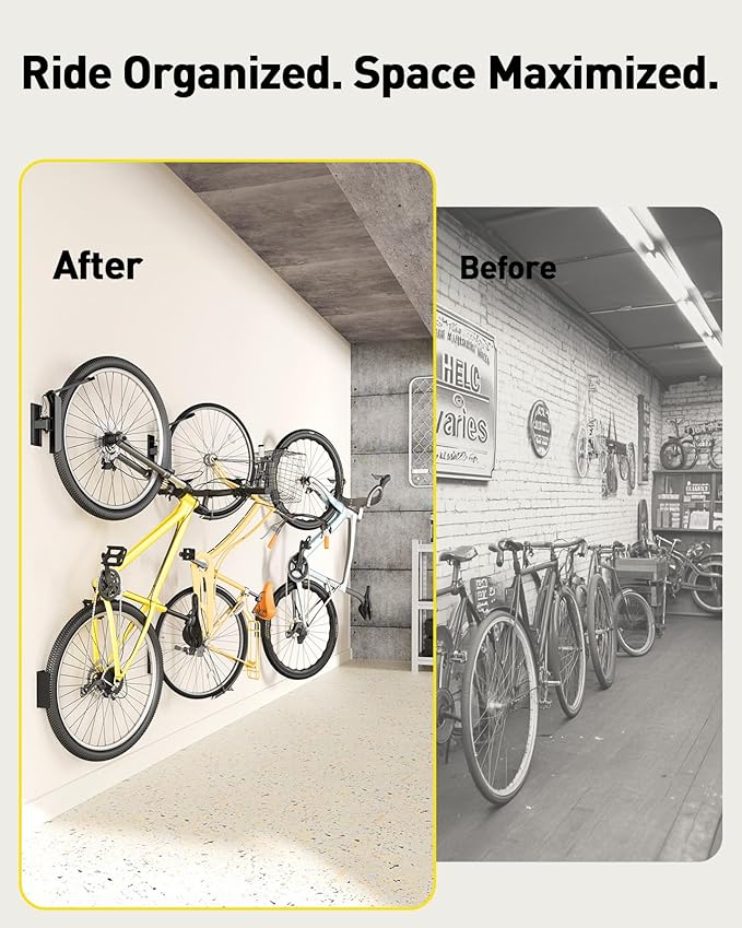 Alphamount AM Swivel Bike Wall Mount, Metal Wall Bike Rack with Durable Sleeves, Space-Saving Vertical Bike Rack with 180° Swivel for Home and Garage, Bike Storage Hanger Mount Up to 66 lbs, 2-Pack