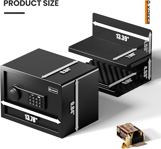 XDeer Biometric Safe Box, Quick-Access Security Safe Box with Upgraded Fingerprint, Steel Handgun Safe Lock Box for Kid/Home/Office (0.78 Cu.Ft【NO FPR】)