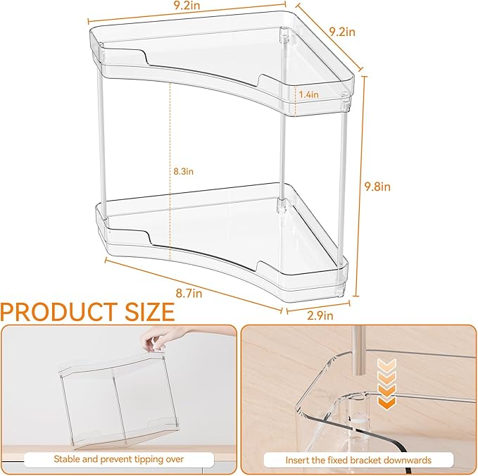 Yieac Clear Bathroom Counter Corner Shelf for Restroom and Vanity,2 Tier Bathroom Counter Organizer and Corner Sink Organizer,Two Tier Small Bathroom Sink Organizers & Stand for Makeup,Beauty Product
