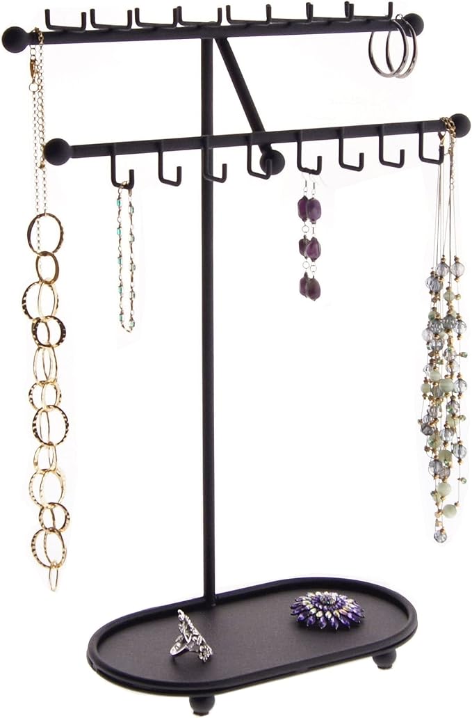 Angelynn's Sturdy Extra Long Necklace Holder Organizer Tall Tabletop Pendant Display Stand, Freestanding Large Capacity Jewelry Tree, Sharisa Black 11 3/4" Wide x 16 1/2" Tall