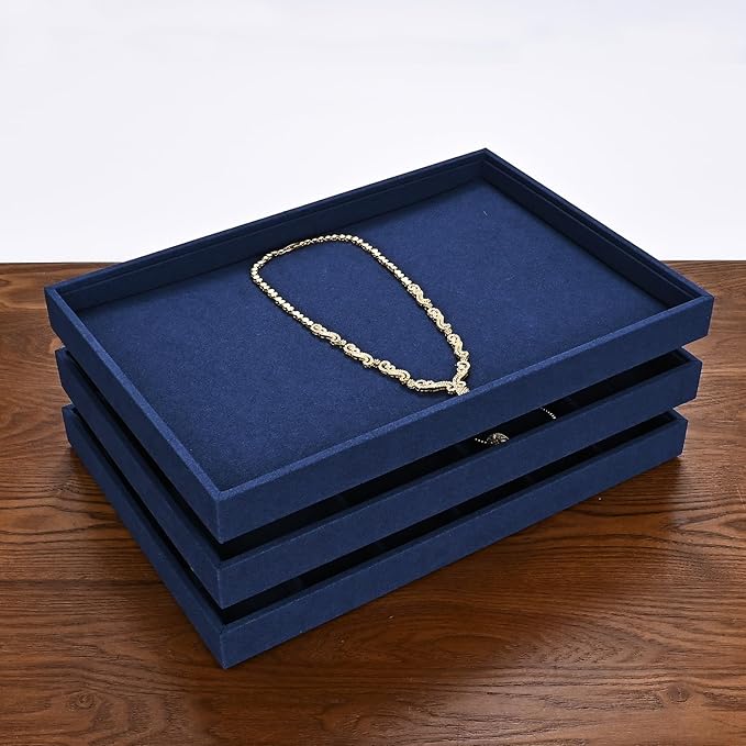 7 Slots Microfiber Jewelry Tray, Ring Display Earring Display Tray, Ring Earrings Studs Tray Showcase Display Jewelry Organizer (Blue)