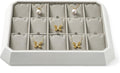 Premium PU Leather Stackable Jewelry Tray 15 Grid Jewelry Organizer Tray with Removable Inserts Cards Necklace Display Organizer Holder(Grey)