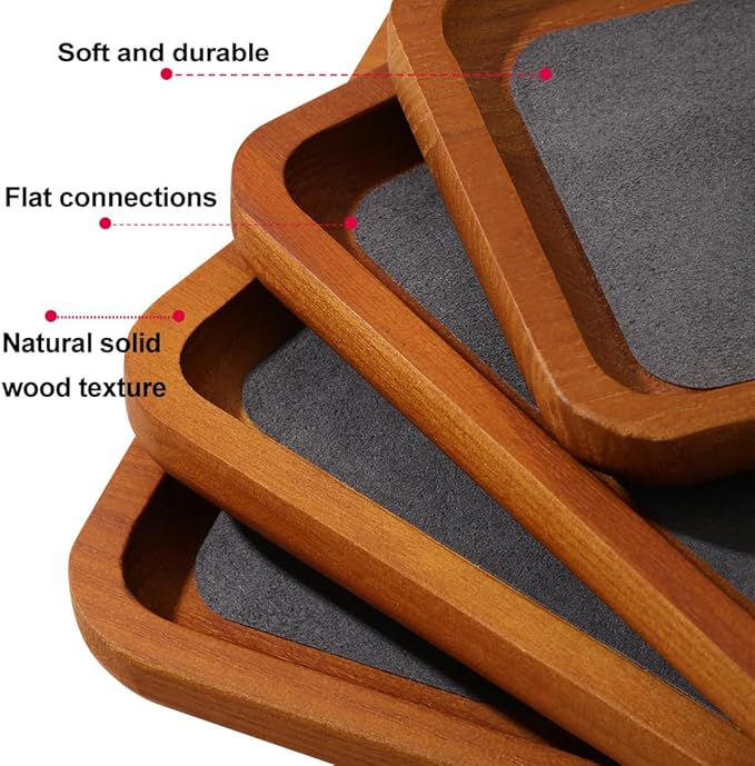 Wooden Jewelry Display Tray Rounded Rectangle Ring Showcase Stackable Elegant Bracelet Watch Jewelry Organizer for Personal Use and Commerce (Gray, Medium-W 3.9'' x H 0.6'' x L 7'')