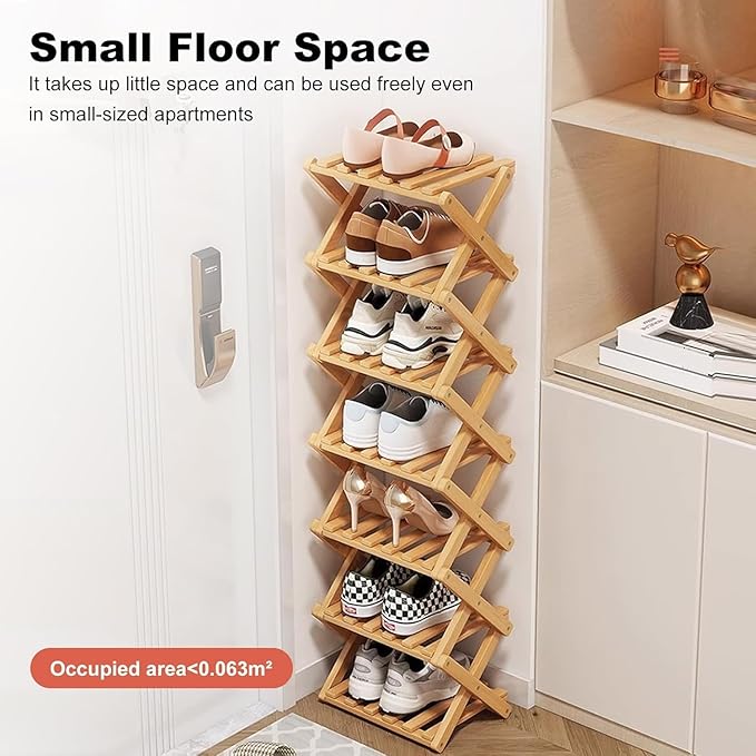 YYW Bamboo Shoe Rack for Entryway, Free Standing Shoe Racks Shelf Closet, Foldable Vertical Shoe Storage Organizer for Living Room