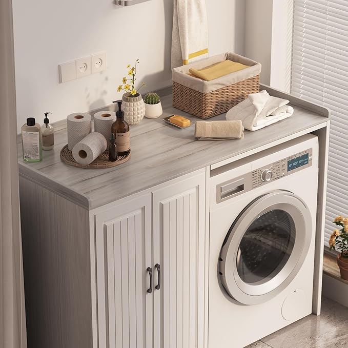 Washer Dryer Countertop, Laundry Countertop with Edge Rails - 27.5" x 54" Melamine Finish for Laundry Room Organization (Oak)