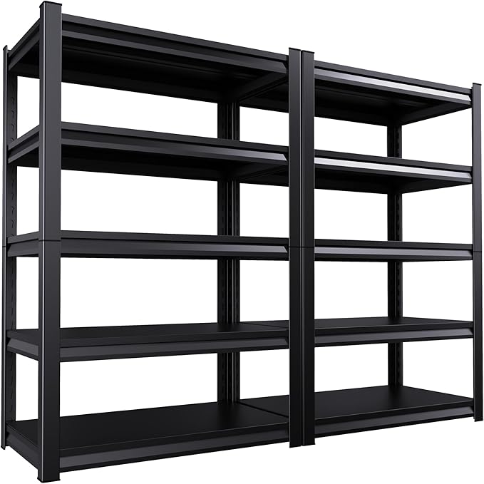 2 Pack Garage Shelving Heavy Duty Storage Shelves 2500LBS Adjustable Garage Shelves 5 Tier Metal Shelving Unit Utility Rack Shelf for Storage Kitchen Warehouse Pantry, Black 72 "H x 36 "W x 16" D