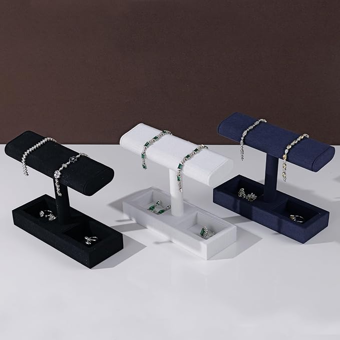 Oirlv Microfiber T-Bar Watch Display Stand Jewelry Display Props Jewelry Organizer Holder for Watch Bracelet Ring Earrings (Blue,Microfiber)