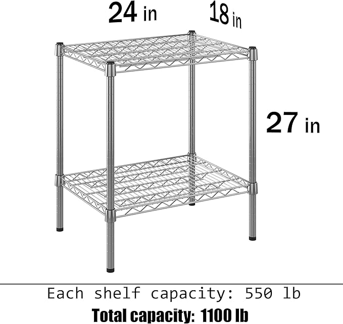 18" Deep x 24" Wide x 27" Height Wire Shelving Kit | 2-Tier | NSF Commercial Storage Rack Unit
