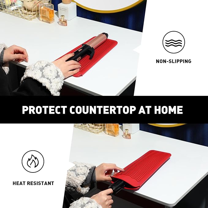 ZAXOP Resistant Silicone Mat Pouch for Flat Iron, Curling Iron,Hot Hair Tools (Red)