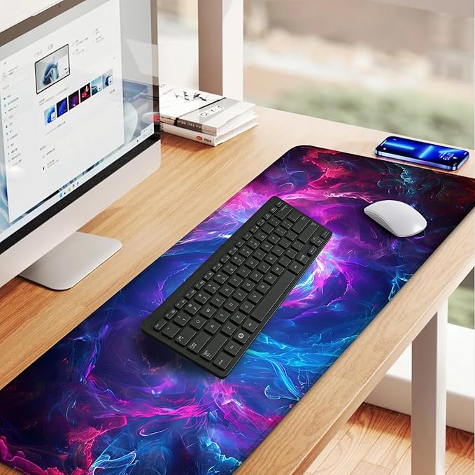 Galaxy Swirl Mouse Pad XXL – Large Extended Desk Mat with Blue & Pink Energy Nebula, Cosmic Gaming Mousepad with Non-Slip Base for PC, Office, Streamers,31.5 x 11.8 in