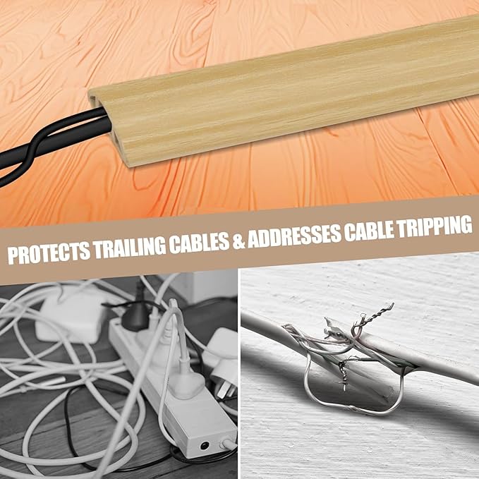 Floor Cord Cover Self Adhesive Cord Hider,3.3FT Cable Management, Extension Strip Protector for Wires, Prevent Cable Trips for Offices, Gyms, Exhibitions Cavity:0.3"(W) x0.28(H) WoodLightyellow