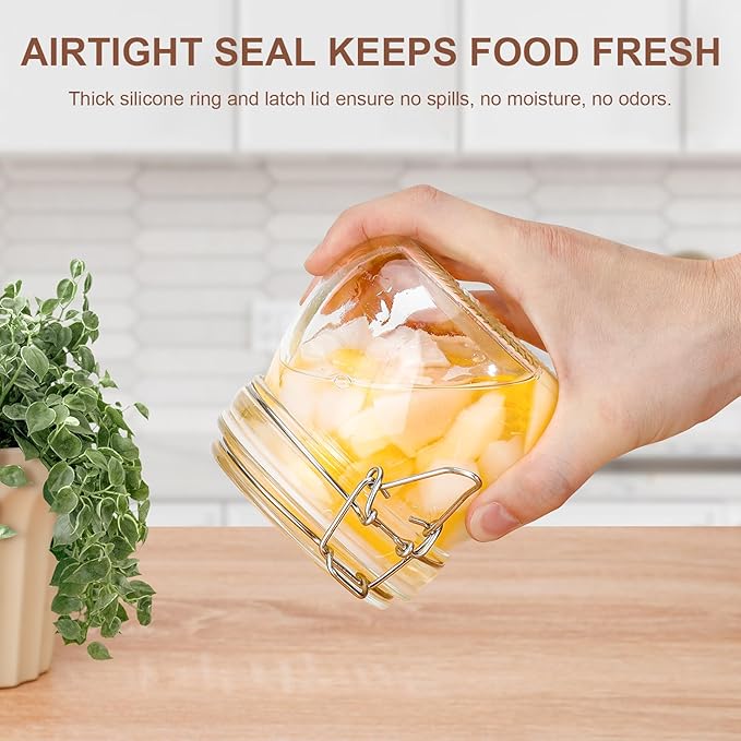 17oz Airtight Glass Jars with Clamp Lids, Small Food Storage Canisters Set of 6, Wire Clip Mason Jars for Canning Pickling Spice Herb
