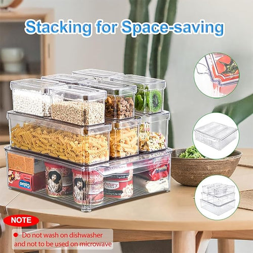 10-Pack Clear Fridge Organizer Bins with Lids, Stackable Refrigerator Storage Containers, BPA-Free with Drain Tray & Anti-Slip Base for Fruits, Veggies, Drinks