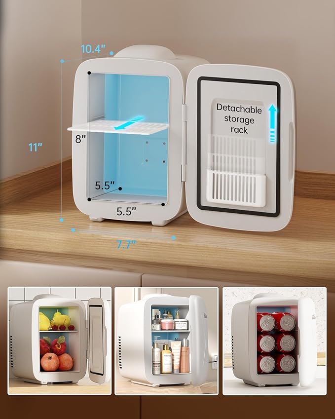 Mini Fridge [Upgrade], Small Fridge Rapid Cooling 4 Liter/6 Cans Skincare Fridge, Cooler and Warmer Refrigerators for Bedroom, Cosmetics, Office and Car (White)