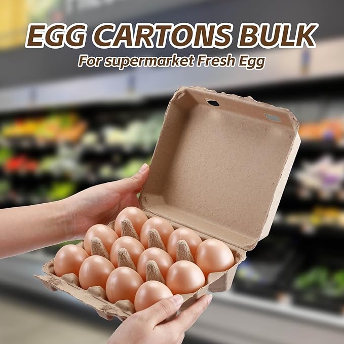 Zhanmai 100 Pack Egg Carton Bulk 12 Chicken Duck Egg Carton Vintage Printed Farm Fresh Crate with 3 x 4 Holds Recycled Paper Cardboard Sturdy Reusable Box Holder(Classic Style)