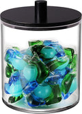 SheeChung 1 Pack 50 Oz Large Apothecary Jar with Bamboo Lid, Laundry Pods Container, Storage Jars for Bathroom Organization, Plastic Canisters with Cute Stickers Spoons(Black)