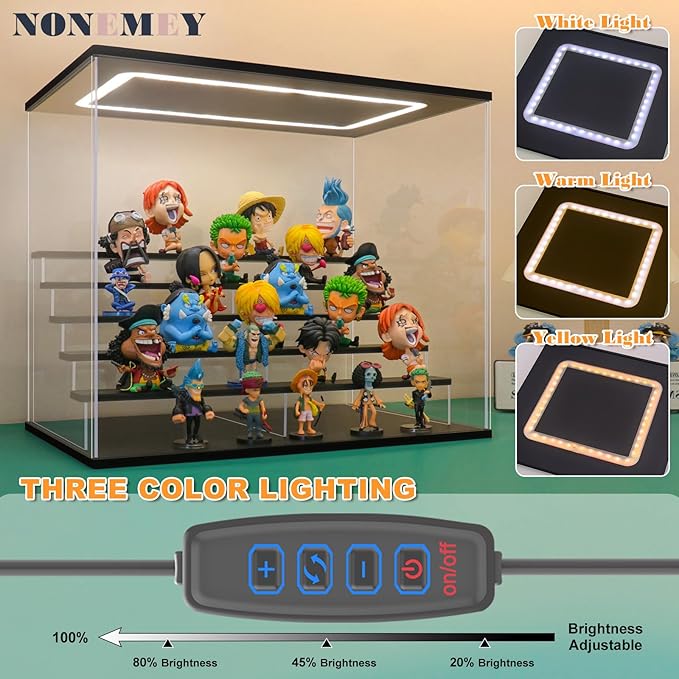 NONEMEY Clear Acrylic Display Case Stand with LED Light 2/3/4/5/6 Tier Storage Box Showcase Dustproof Organizer Box for Collectibles (6 Tiers 19.6 * 12.5 * 16.5inch)