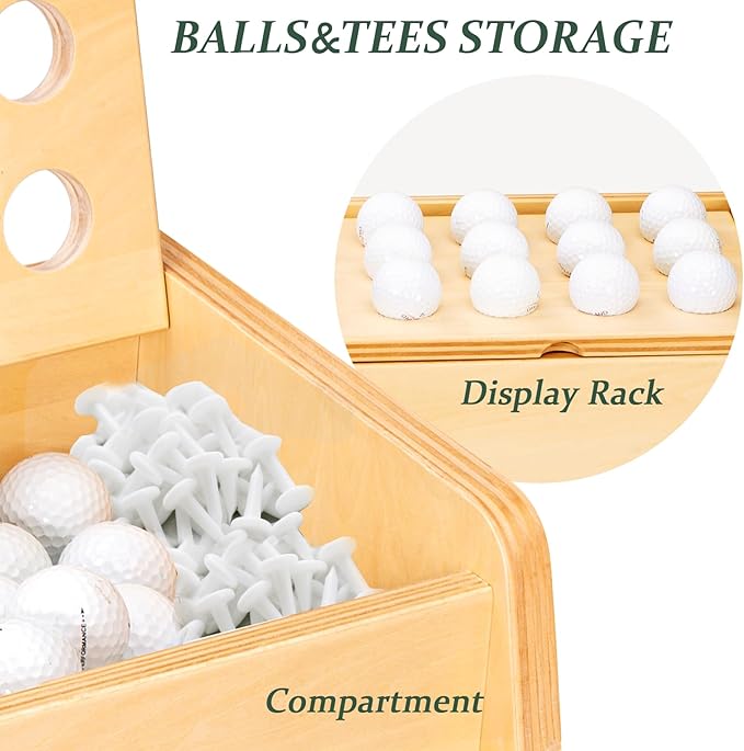 wingyz Wooden Golf Storage Organizer for Garage Fits 2 Bags for Any Level Golfer Great Gift, Golf Bag Rack Club Holder with 12-Ball Display Rack and 5 Shelves for Equipment Accessories