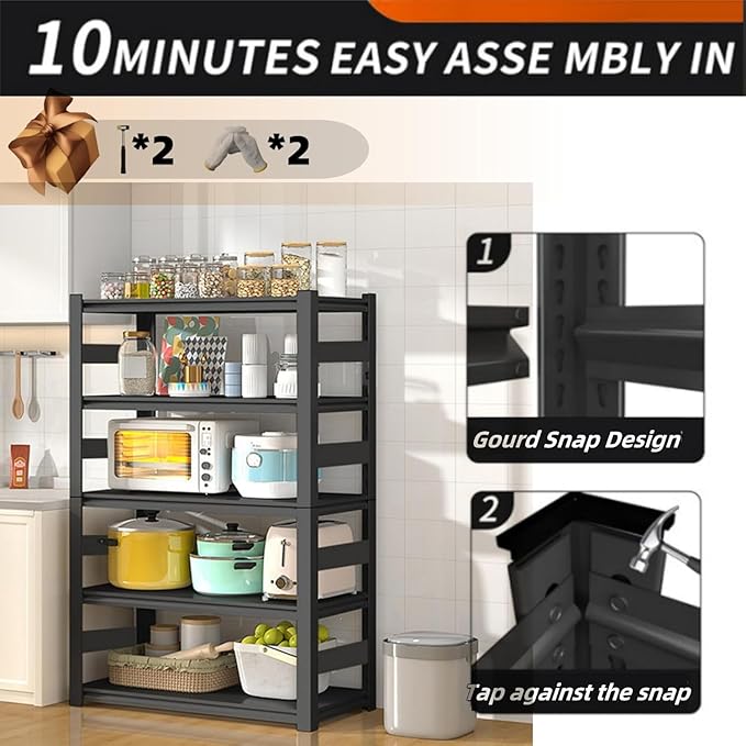 Garage Storage Shelves,5 Tier Shelving Unit, 40 inch Wide, 18” Deep, 78” Tall Organizer Metal Shelf for Basement/Laundry/Pantry Heavy Duty, Adjustable,Easy to Install (5Tier-47"Wx18"Dx78"H with Fence)