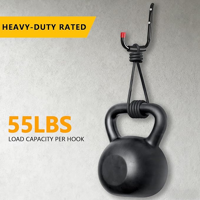 6 Pack Garage Hooks Heavy Duty with EVA Pads and Rubber End Caps, 15inch Steel Kayak Storage Hooks for Hanging Bikes, Ladders, Folding Chairs and Garden Tools
