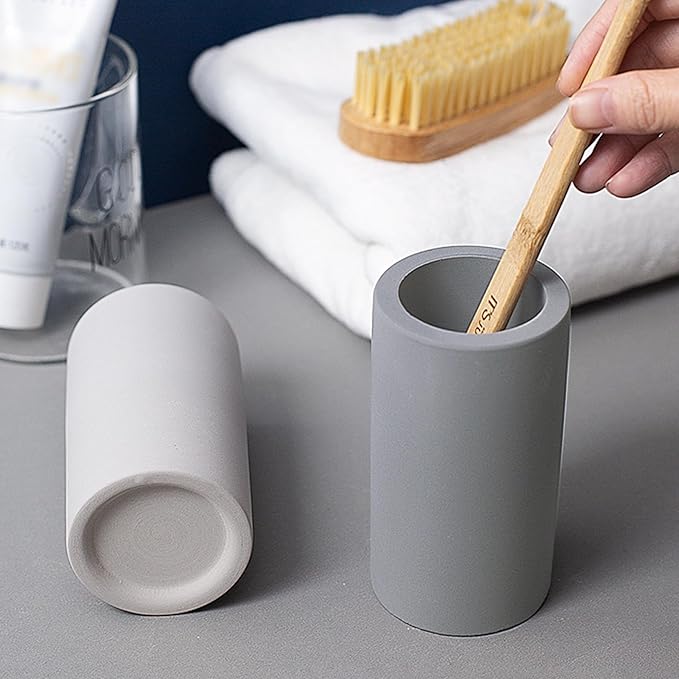 Diatomite Toothbrush Holder for Bathroom Sink, Countertop Organizer, Quick Dry Stand Cup for Toothpaste, Razors, Makeup Brushes - Water-Absorbent & Quick-Drying (Dark Grey, Height 4.3")