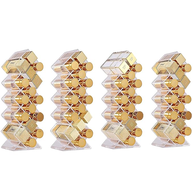 Lipstick Holder Organizer 64 Spaces Acrylic Stackable Fish Shape Lipstick Tower, Lip Gloss Storage Stand, Perfect for Lipgloss Organizers Makeup Vanity Display, Clear (4 Pack)