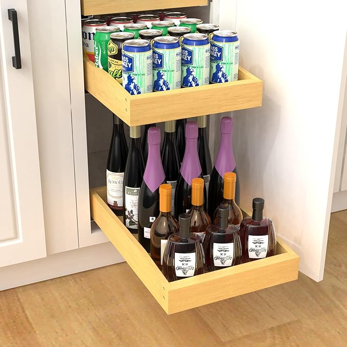Wooden Pull out Cabinet Organizer 21" W x 21" D x 4.3" H, Heavy Duty Slide Out Drawers Pull-Out Home Organizers for Kitchen Cabinets