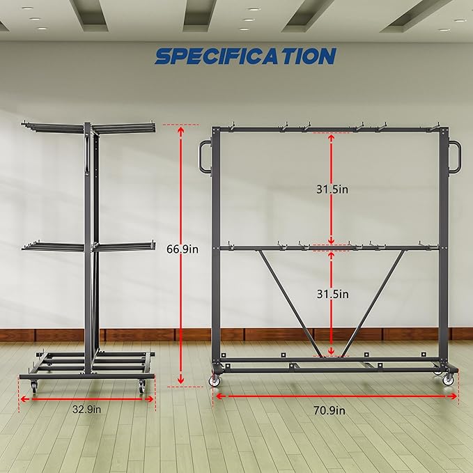 Folding Chair Rack, Heavy-Duty Chair Cart for 84 Chairs or 12 Tables of 800 LBS Capability, Contain Weatherproof Cover 2 Elastic Cords