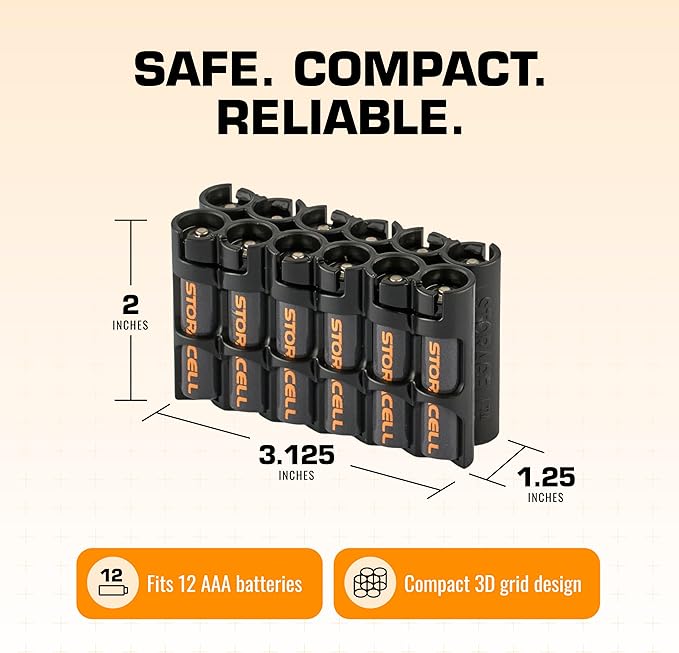 Storacell AAA-12 Battery Storage Caddy and Dispenser (Pack of 2), Black, Holds 12 AAA Batteries (Not Included), Durable & Compact Design, The Original Battery Caddy, Made in The USA