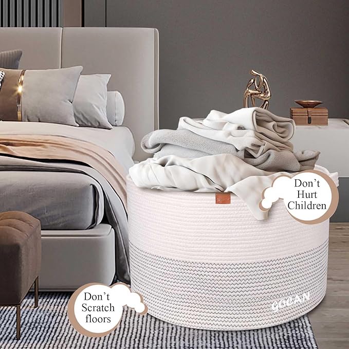 Extra Large Laundry Basket 22" X 22"X 14" XXXL Cotton Rope Woven Basket for Blankets Storage Basket with Handles for Living Room (Beige)