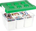 loobuu Plastic Storage Bins with Lids, Art Craft Supply Organizer Box with Brush Pot, Multipurpose Stackable Storage Containers for Organizing Tool, Craft, Crayon,Sewing (Green)