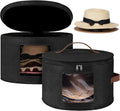 Lifewit Round Cowboy Hat Box for 7 Caps, Large Felt Hat Organizer Bag for Men & Women Storage, Baseball Cap Container with Dustproof Lid for Travel, Foldable 16.5" D x 10.6" H Carrier, 2 Pack, Black