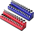 1/4 Inch Magnetic Socket Organizer,2-Pack Metric &SAE Sockets Holder Set 1/4" Drive Socket Trays,Holds 52 Pcs Standard and Deep Size Sockets(Socket not Included)