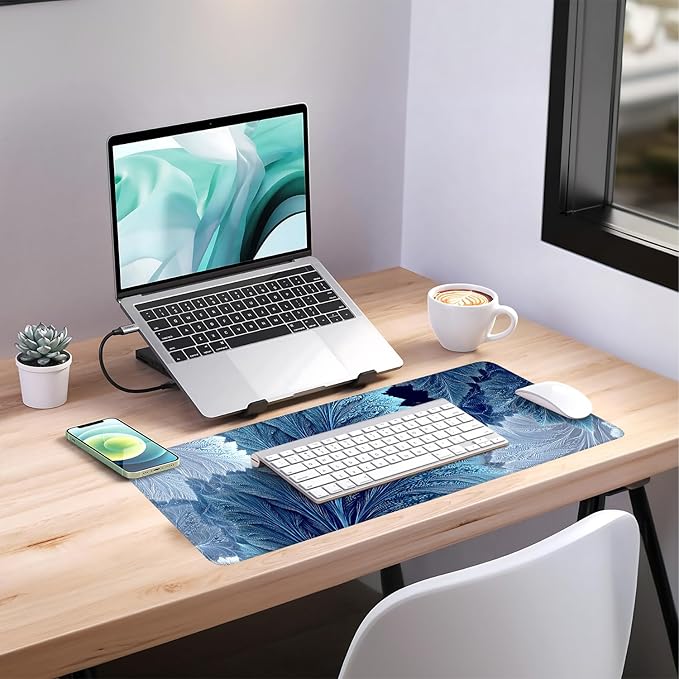 Leaves Gaming Mouse Pad 31.5"x11.8"Desk Mat Anti-Slip Rubber Base & Durable Stitched Edges for Gamers Smooth Mouse Writing Surface for Desk Office/Home